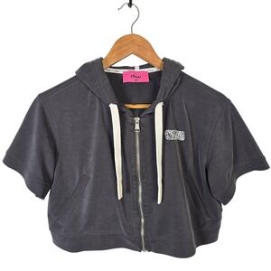 CHUU Womens Grey Short Sleeve Cropped Zip Up Hoodie Size 00 XS Relaxed